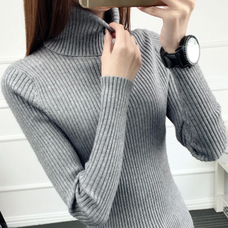 Новый High-Neck Sweater Вязание теплый тонкий Для женщин дна свитер пуловеры женские вязаные свитера