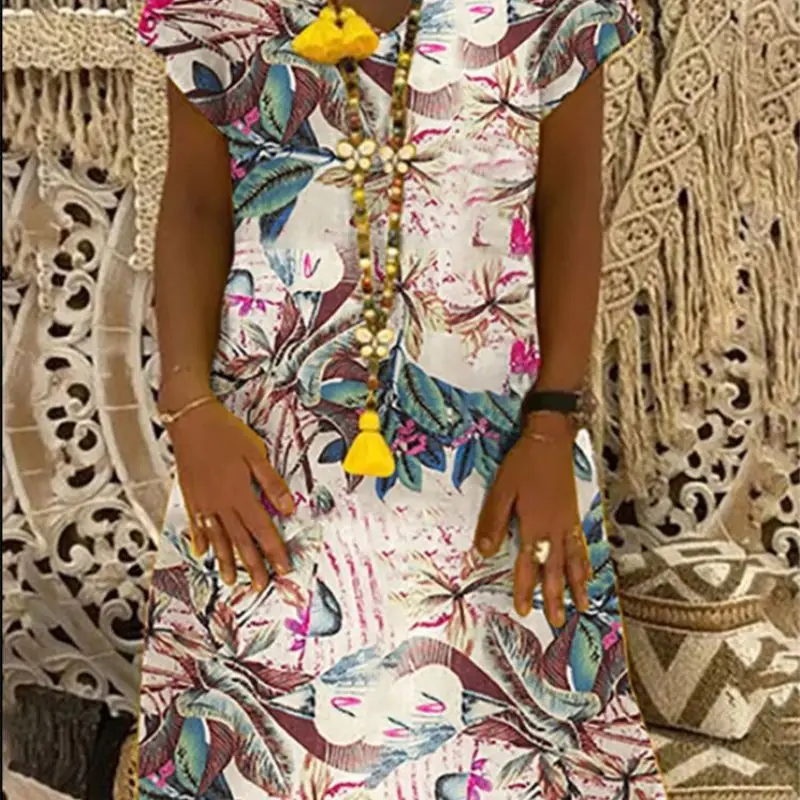 

Large size Women's dress 2019 summer print fashion V-neck short-sleeved dresses