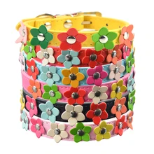 Hot Sale PU Leather Dog Collars One Row Flower Studded Small Dog Medium font b Pet