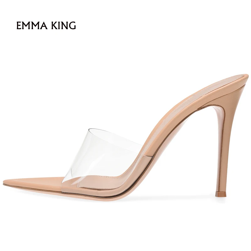 

EMMA KING Summer Sexy Sandalias Mujer Open Toe High Heel Transparent PVC Dress Sandals Pointy Front Stiletto Heel Party Shoes