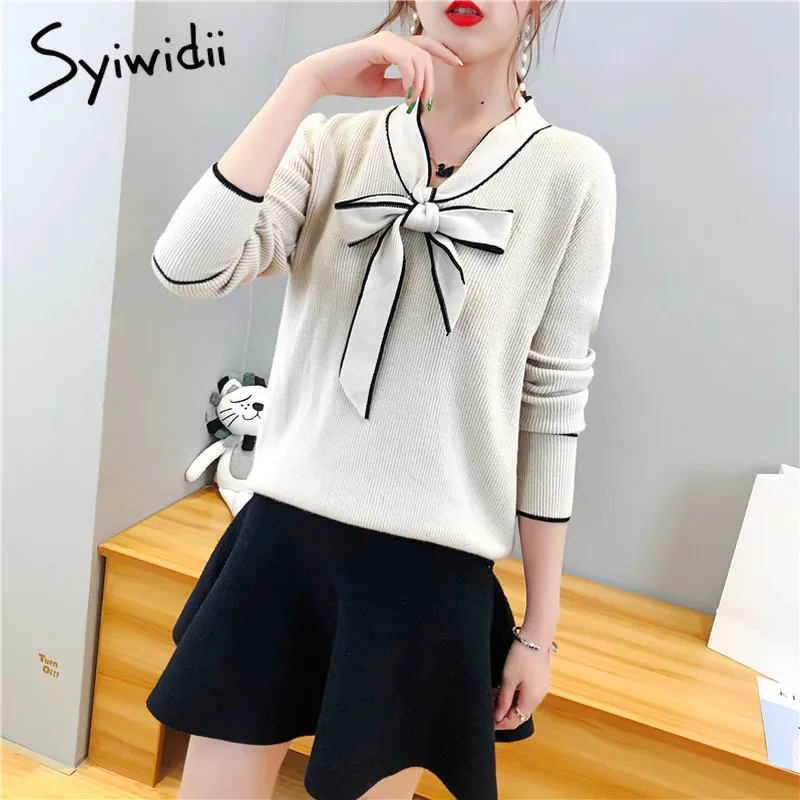 Sweater Women Lace Up Bow Tie V Neck Long Sleeve Elegant Sweater Women Winter Sweater Women 2019 Autumn Casual Knitted Pullover Sweater Women Lace Up Bow Tie V Neck Long Sleeve Elegant Sweater Women Winter Sweater Women 2019 Autumn Casual Knitted Pullover