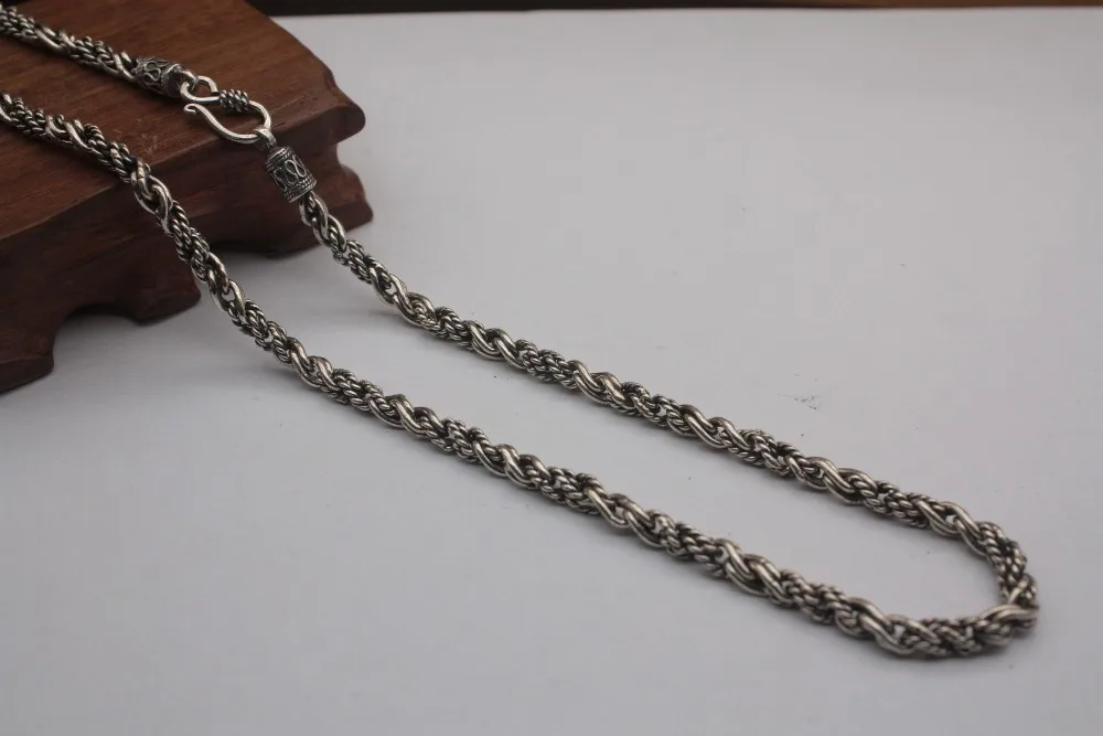 

Retro 100% Authentic 925 Sterling Silver Chain Necklace with Unique Clasps fit Women Men Big Rope Link 21.6inch 5mm