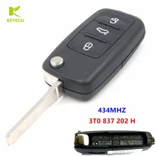 KEYECU Замена удаленное брелок 434 МГц ID48 чип для Skoda Octavia Rapid Roomster Yeti, Fabia Citigo 3T0 837 202 H