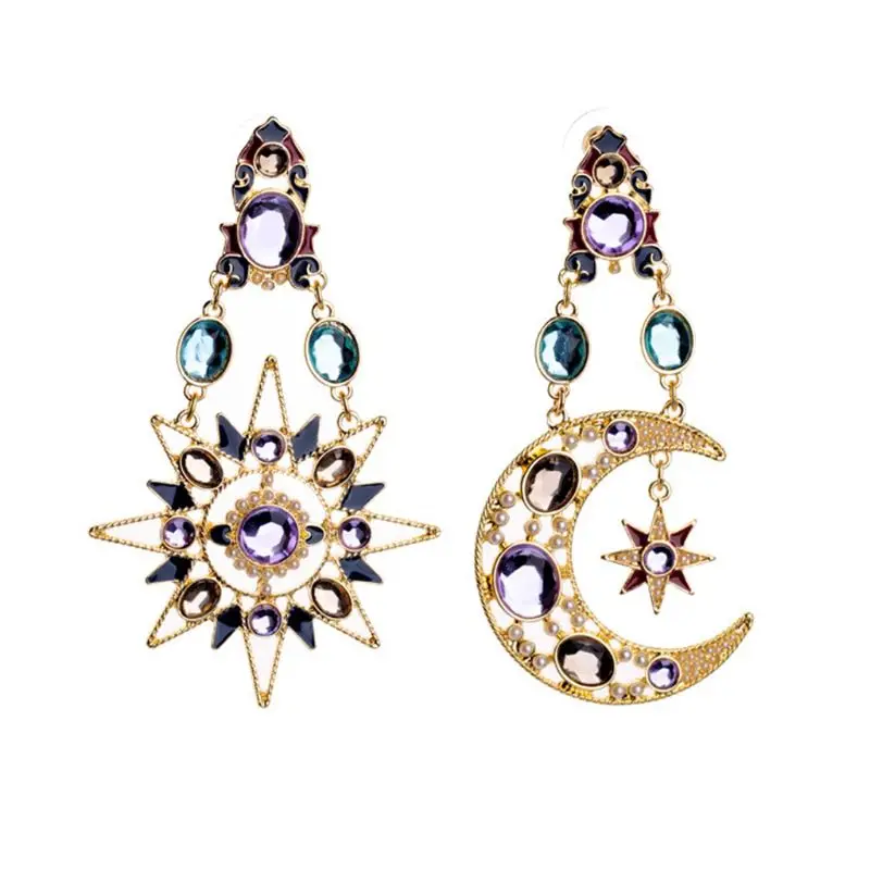 

Crystal Dangle Earrings Moon and Star Asymmetric Drop Earrings for Women Jewelry