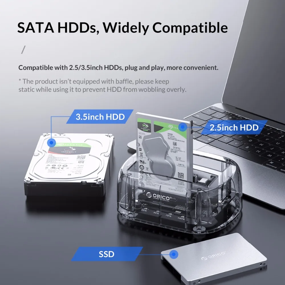 ORICO Dual Bay USB3.1 type-C HDD док-станция внешний 2,5 3,5 HDD корпус чехол с офлайн клонированной поддержкой 24 ТБ Max