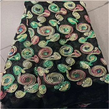 

Sequine green black African French Mesh Net Lace Fabric For India Evening Party Dress Fabrics 2019 New Nigeria Sequins Voile