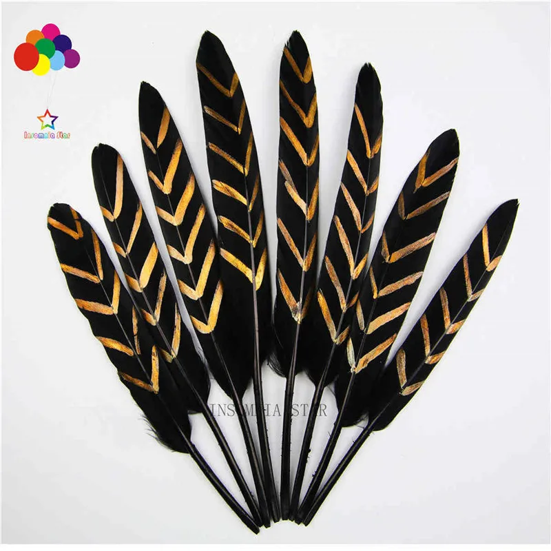 

Z & Q & Y high quality 100 small duck hair 12-18CM (5-7 inch) feather spray geometric pattern gold DIY jewelry head accessories