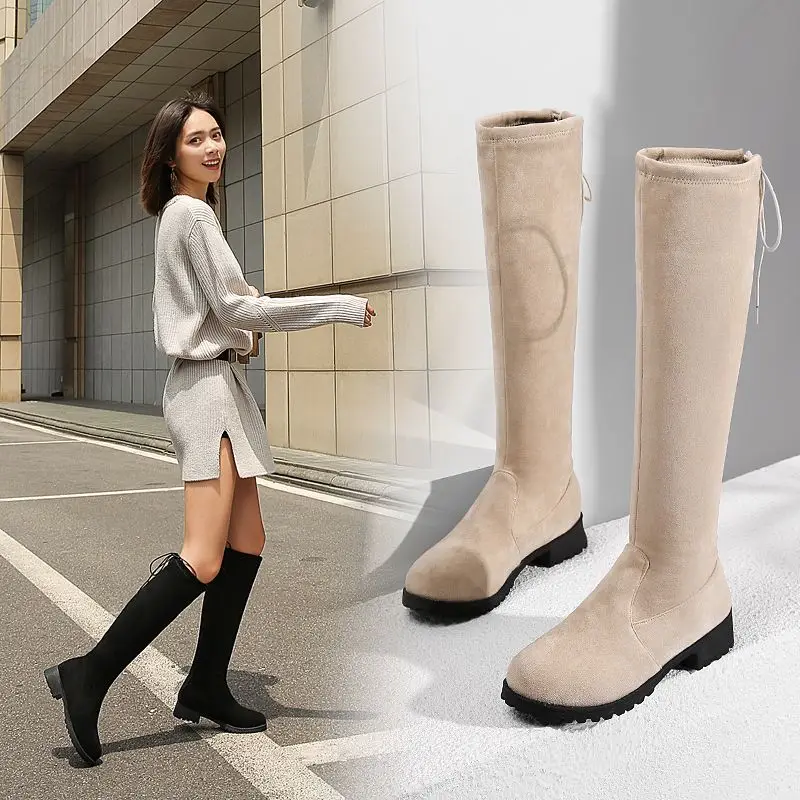 

Quilted Dutik Women's Boots Winter Shoes Square Low Heel Knee High Winter Snow Boots Plush Ladies Long Boots for Party Street