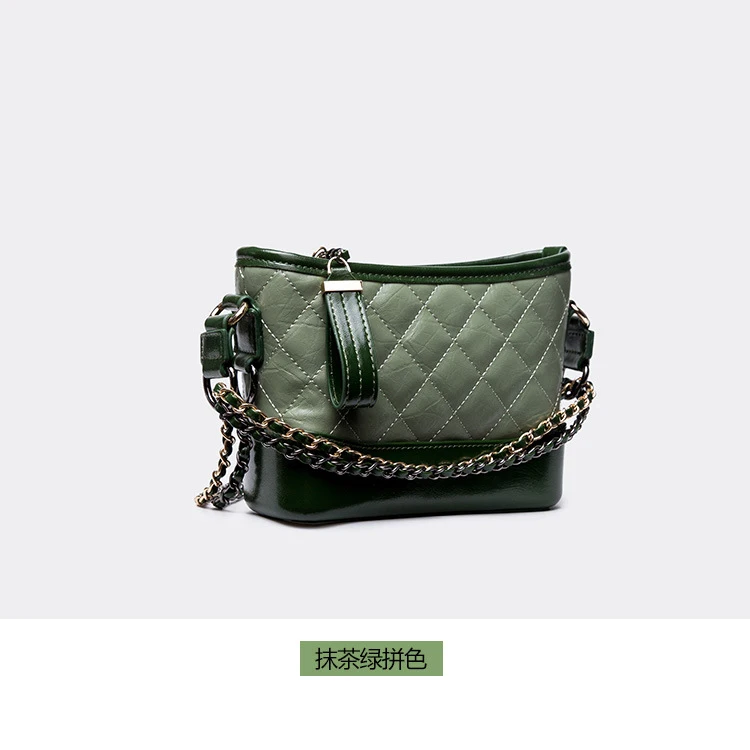 Высокое качество, микрофибра, кожа, Двойная Цепочка, Стеганные клетчатые вместительные сумки через плечо, сумки-мессенджеры, рюкзак, женские сумки - Цвет: Green-Deep green