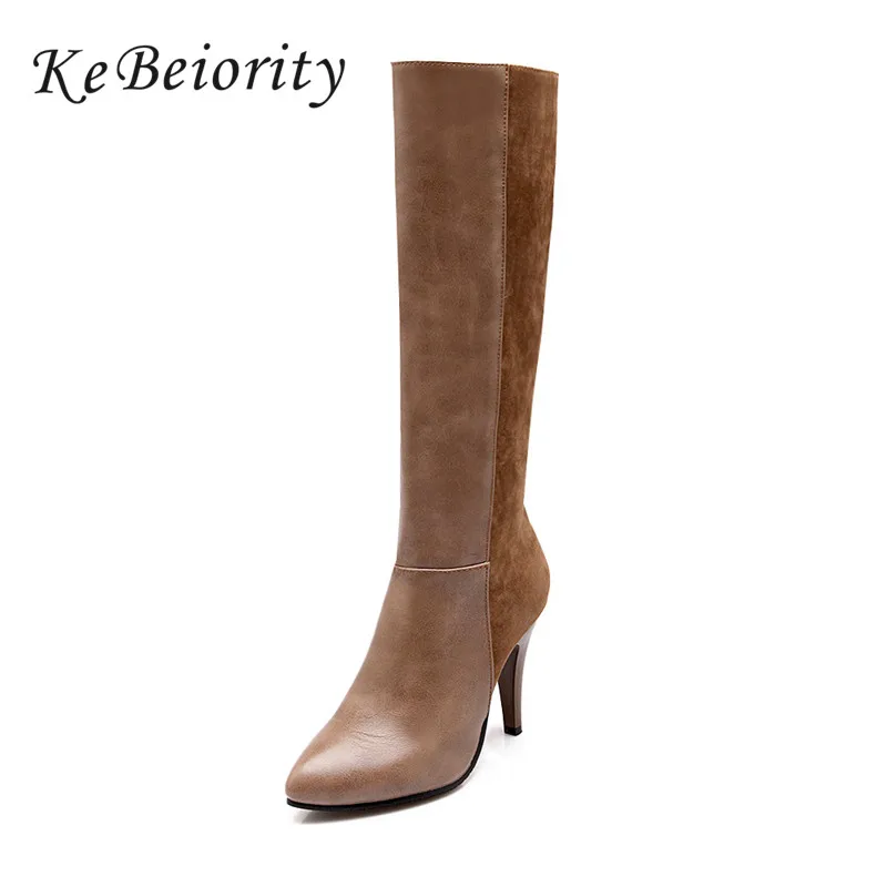

KEBEIORITY Boots Knee High Pointed Toe Women Boots Autumn Winter Zipper Boots Fashion High Heels Ladies Shoes Brown Black Boots