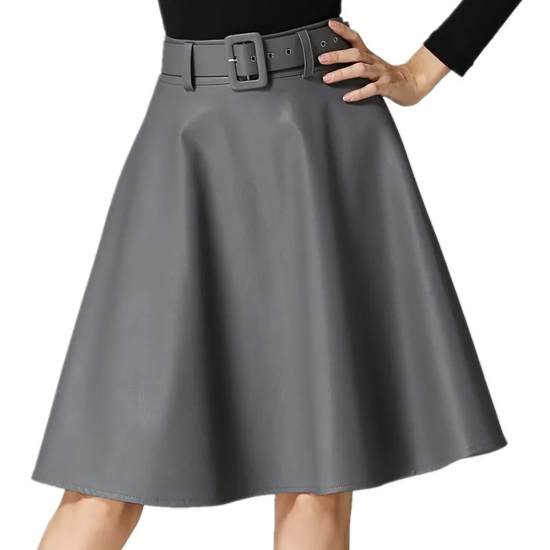 New Fashion Skirts Women 2017 Brand Knee Length PU Leather Skirt Spring