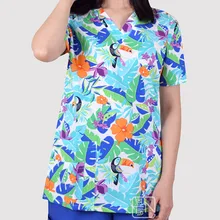 Женские медицинские топы с 25 принтами, хлопок, больничная медицинская форма, доктор, стоматолог, рабочий скраб-топ, v-образный вырез, короткие рукава