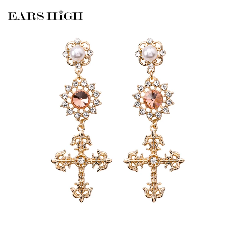 

2018 Hot Temperament Vintage Baroque Style Rhinestone Sunflower Drop Earrings For Women Fashion Jewelry Pendientes Mujer Moda