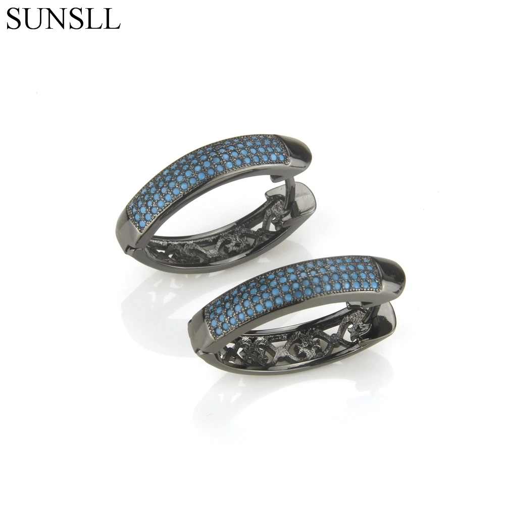 

SUNSLL Black Color Copper Pins Earrings Blue Stone Hoop Earrings Women's Fashion Party Jewelry Cobre Nano Brincos