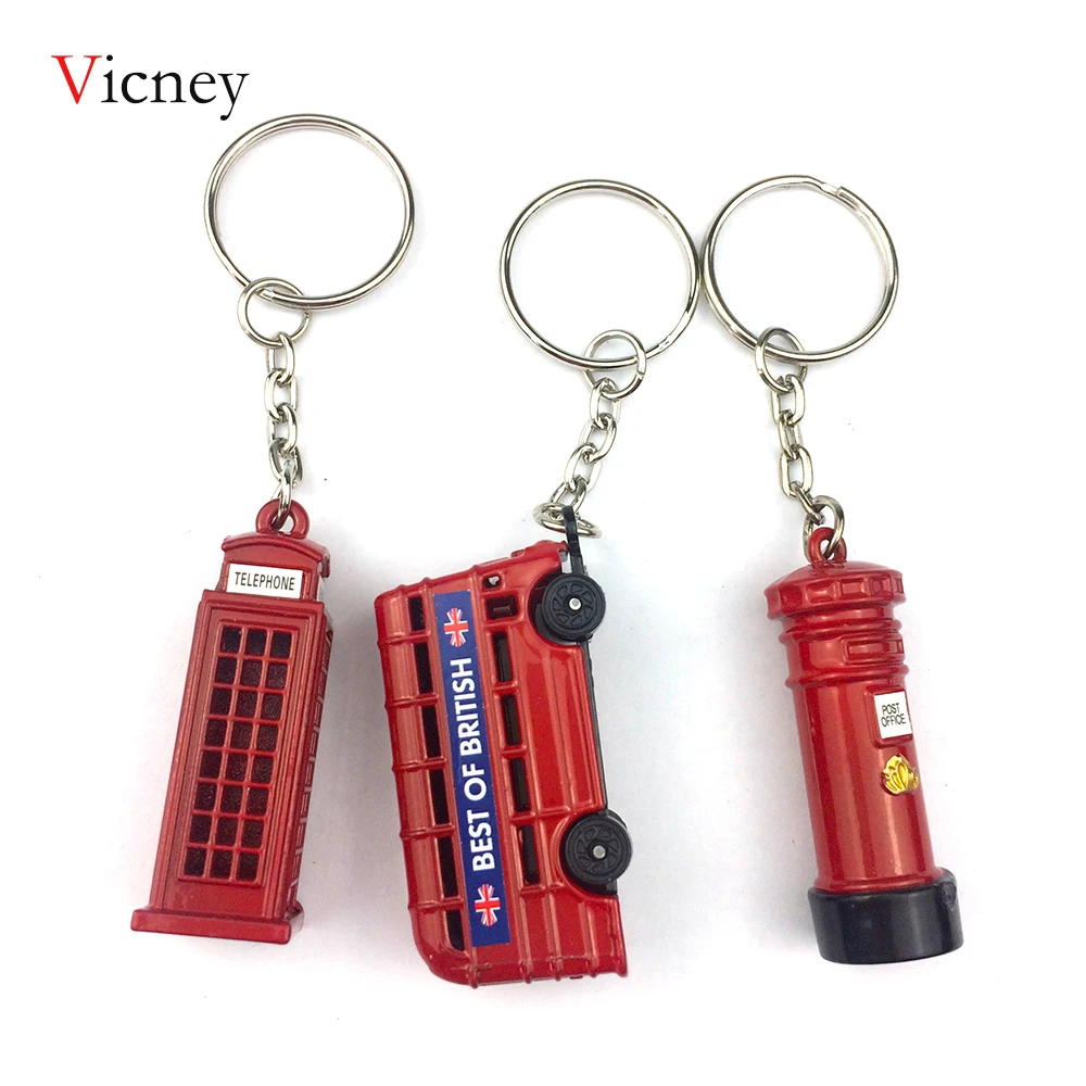 Cute British Miniature London Model Key Ring Keychain Souvenir Red Bus Taxi 