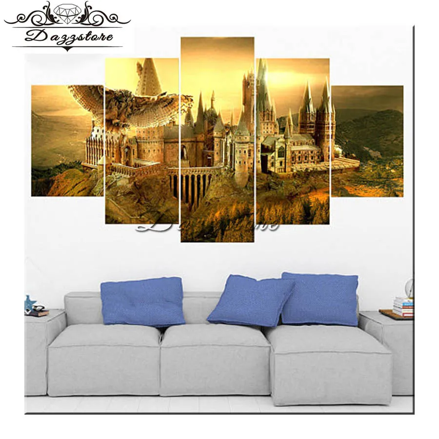 

Home Decoration 5D Diy Diamond Painting Cross Stitch "Harry Potter school" Full Diamond Embroidery Icon Children Gift 5pcs