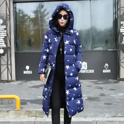 Плюс Размеры L-3XL зимняя куртка Для женщин более защита коленей верхняя одежда хлопковые пальто куртка звезда парки женские куртки пальто с