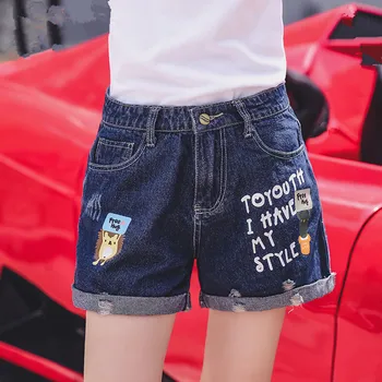 

32-42 Plus Size NEW Summer Ladies Fashion Cute Letter Pattern Ripped Roll Up Jeans Shorts Denim Women Big Short Loose Thin Pant