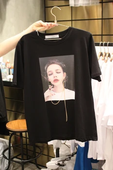 

New Summer Fashion Women's O Neck Pullovers Printing Sequined Tassel Short Sleeve Cotton Tops All-match Loose Students T-shirts