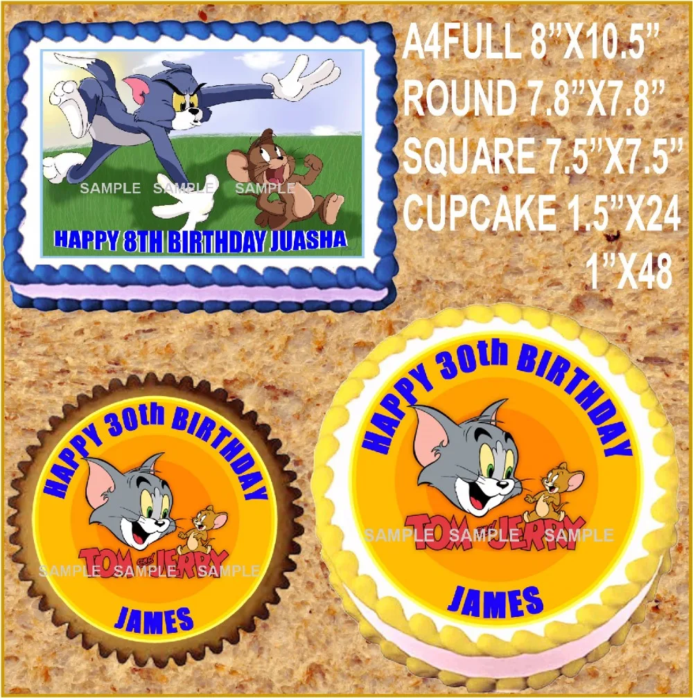 

Tom & Jerry Edible cake topper wafer rice paper cake decoration Custom any age birthday cake decor cupcake cookie topper supply