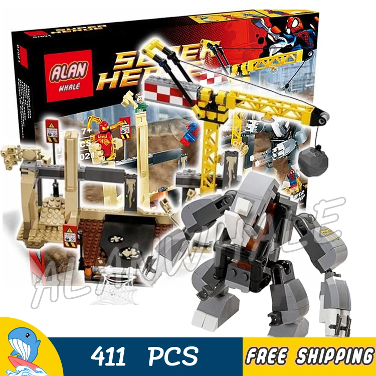 

411pcs Super Heroes Spider-Man Rhino and Sandman Super Villain Team-Up 07021 Figure Building Block Toy Compatible with Lago