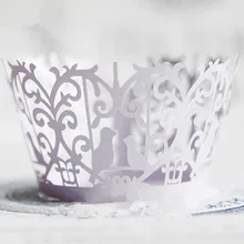 Лазерной резки булочки чашки торт чашки обертки Перл бумаги Свадебная вечеринка украшения Поставки кружева птицы обертка для кекса