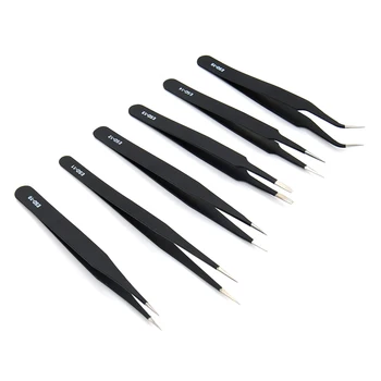 

6Pcs/lot ESD Stainless Steel Tweezers Maintenance Anti-static Industrial Precision Curved Straight Tweezers Repair Tools
