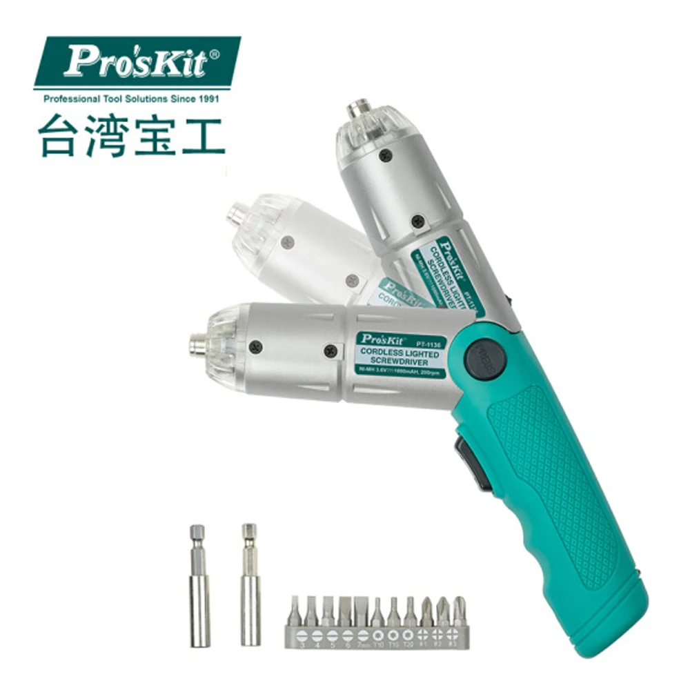 

Free Shipping Pro'skit PT-1136G Cordless Electric Screwdriver Battery Computer Repair Power Tool Set Electrician Tool Kit