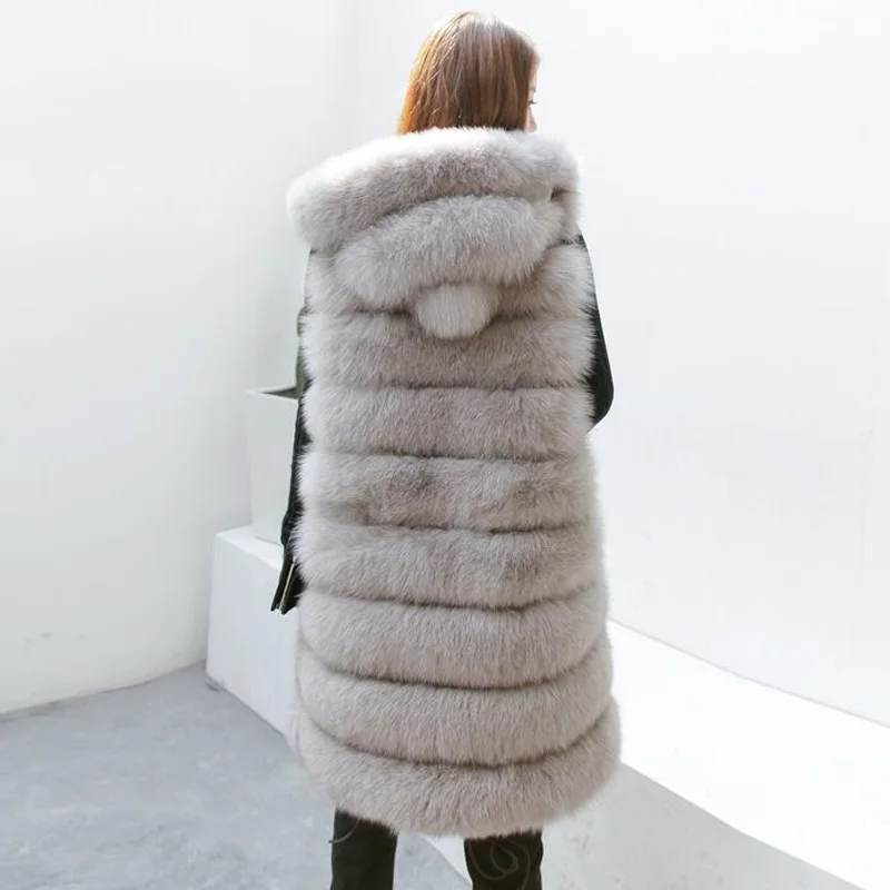 Clearance Cheap UPPIN 2019 New Fashion Fur Vest Women Winter With Hood Furry Cute Faux Fox Long Fur Vest Woman Plus Size Faux Fur Overcoat 2020 3