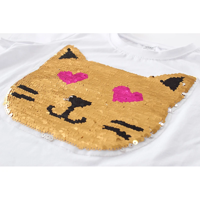 Summer Kids Sequined T-Shirt Tops - Girls Color Changing Magic Glitter Reverse Sequin Top - Children's Clothing image 4