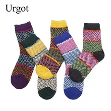 Urgot/5 пар зимних носков в стиле ретро в этническом стиле, теплые шерстяные женские носки с высокой трубкой, утепленные мягкие шерстяные носки с кроличьим мехом для женщин