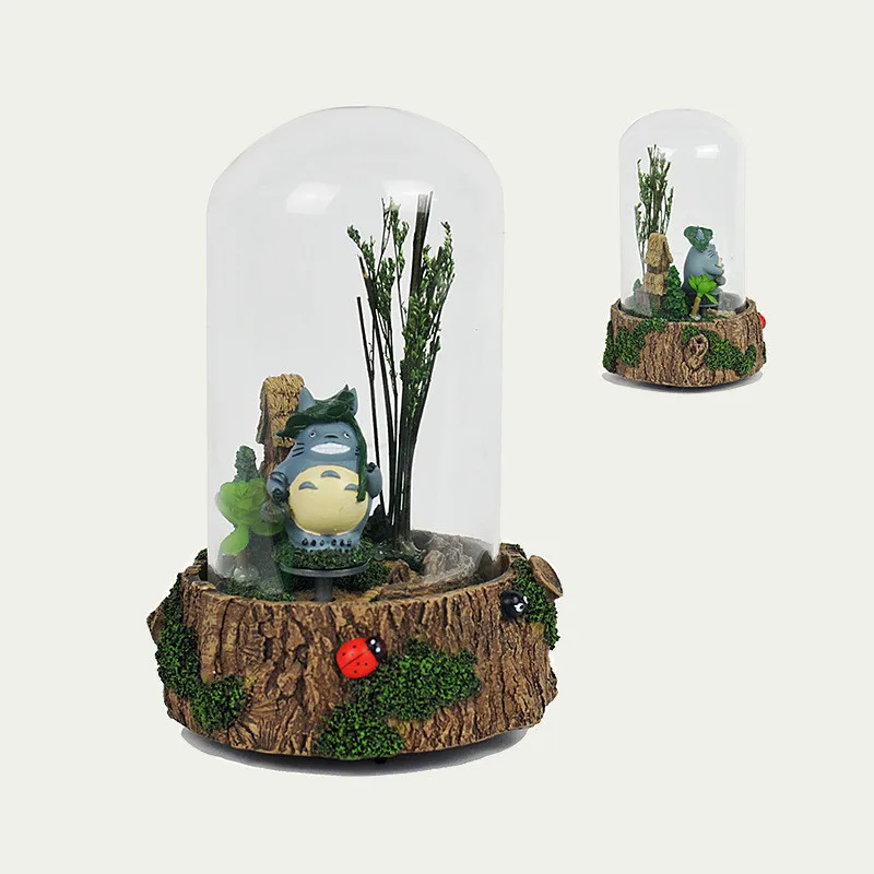 1PC Totoro Music Box Resin Glass Craft Totoro Cat Novelty Music Box Landscape Model Figurine