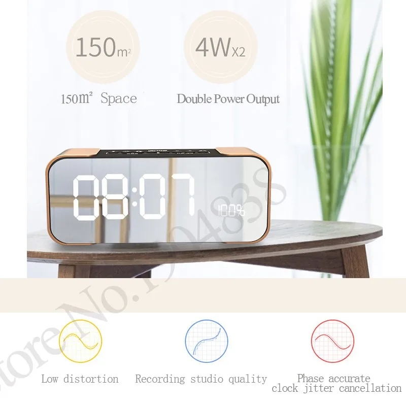 Bluetooth динамик стерео Бас boombox LED Handsfree Mic FM цифровой будильник светодиодный