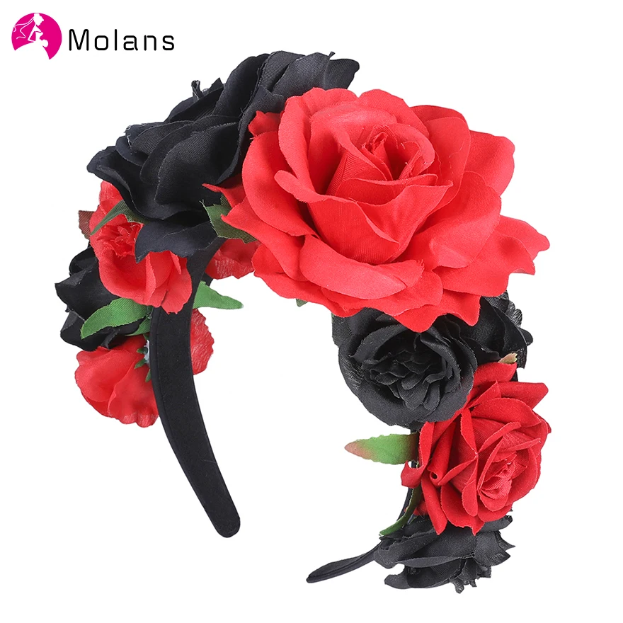 

MOLANS Hair Accessories For Women Simulation Red Rose Headband Fashion Multi--color Wide Hair Hoop Halloween Gift Hairband