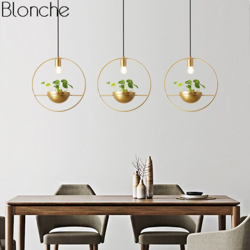 Günstig Moderne Gold Einzigen Ring Anhänger Lichter DIY Pflanze Led Hängen Lampe Esszimmer Schlafzimmer Leuchten Home Decor Leuchte E27
