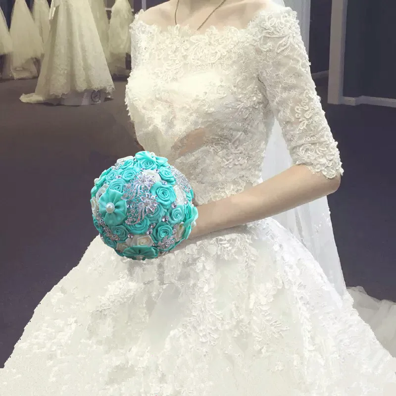 Best Selling Bridal Satin Fabric Flowers Wedding Bouquet