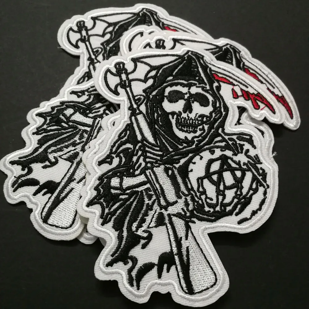 

10pcs/lot Sons of Motorcycles patches for Vest jacket of Anarchy patches badges sticker iron on applique embroidered black label