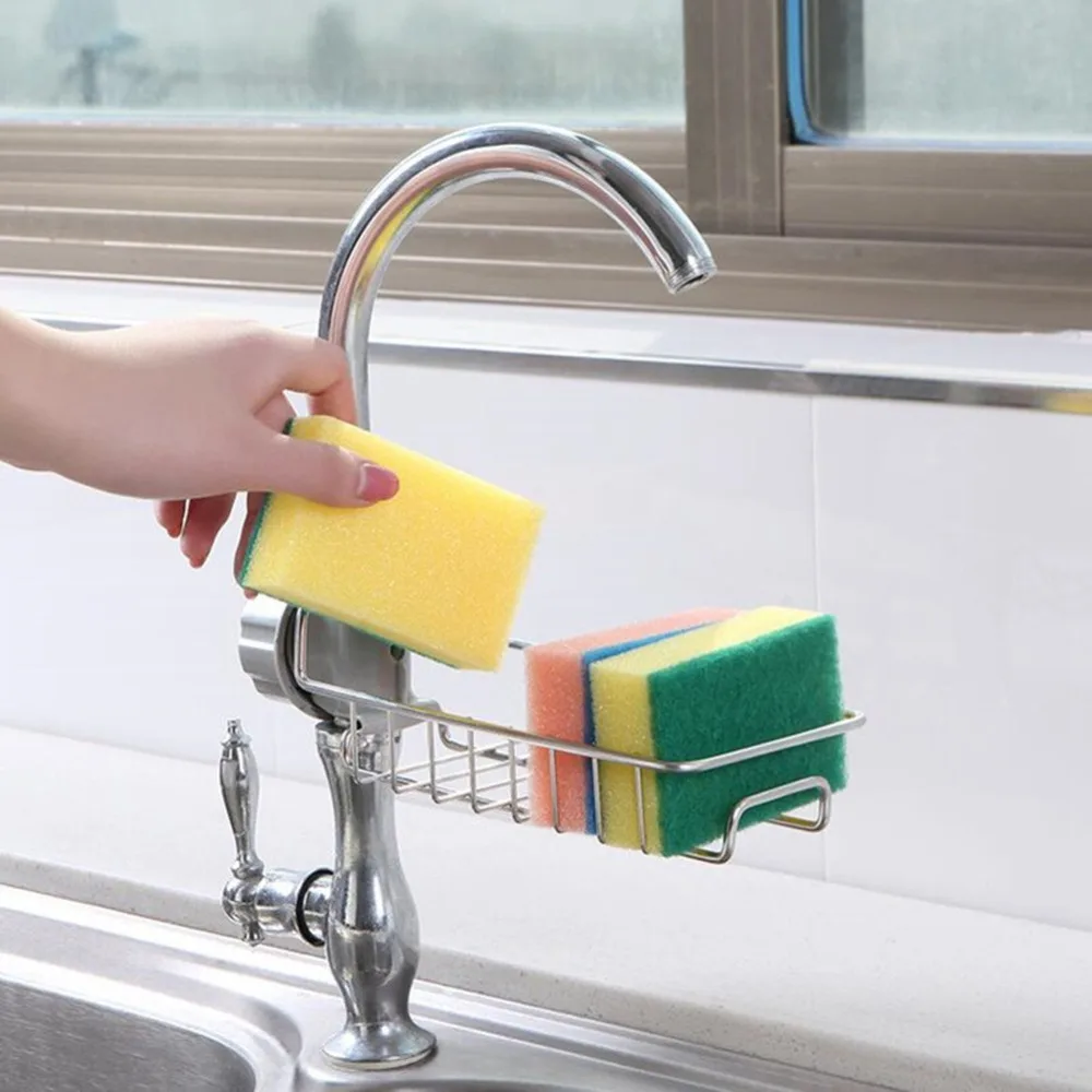 

Home portable faucet racks Thickened and raised kitchen bath multi-purpose drain rack Stainless steel drain basket
