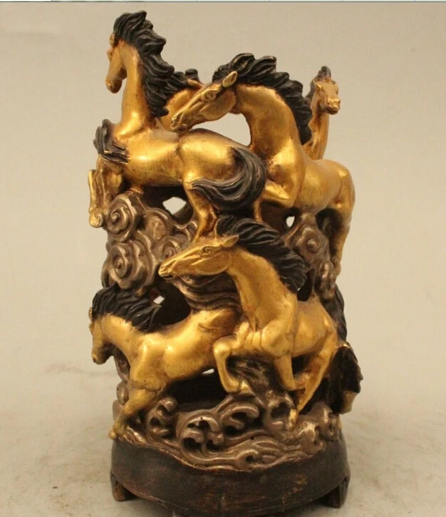 

6" Marked China Chinese Dynasty Palace Bronze Lucky eight Horse Brush Pot pencil