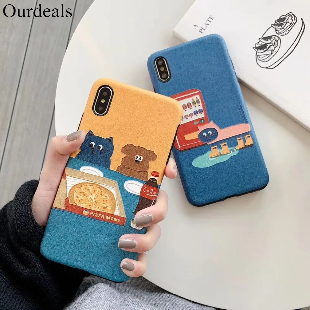 Ourdeals Fashion Silk Phone Case For iphone XS MAX XR X 6 6s 8 7plus Relief Matte Soft Shell Cute Animal Coque Funda | Мобильные