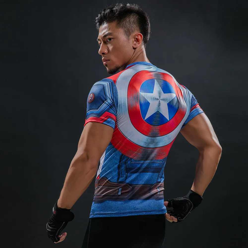 Комикс с супергероем компрессионное рубашка Капитан Америка Железный человек облегающая Бодибилдинг футболка