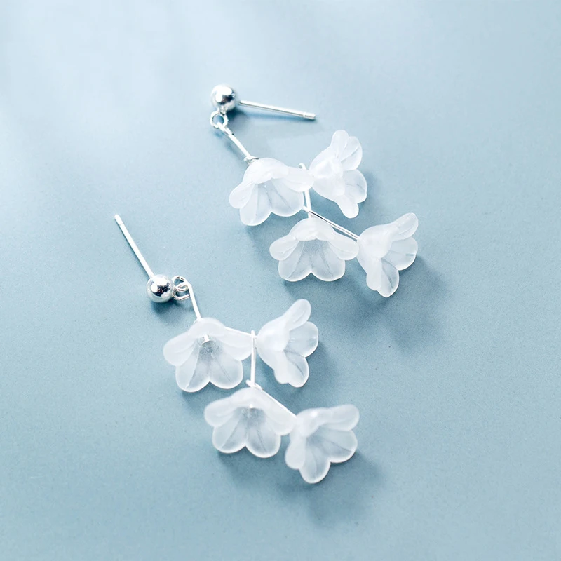 

MloveAcc 925 Sterling Silver White Shell Flower Pendant Earrings Big Drop Earrings Women Trendy Fashion Jewelry