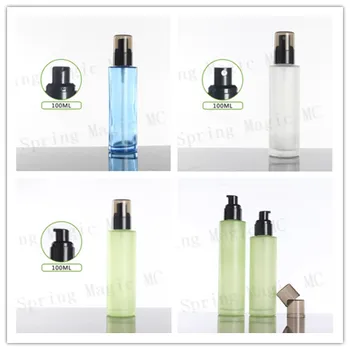 

100ML Empty Green/Frosted Glass Bottle with Clear Black Lid,Travel Portable Cosmetic Container For Sprayer Perfume/Lotion Bottle