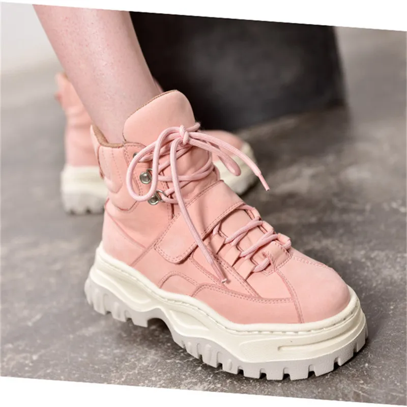 Ystergal/розовые женские ботильоны на шнуровке; обувь на толстой мягкой платформе; ботинки в жокейском стиле; кроссовки на плоской подошве; резиновая обувь; женские короткие ботиночки