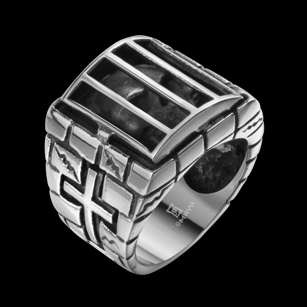 ERLUER Male Gothic Punk Skull Cross Patter Stainless Steel Vintage Trendy Crystal Zircon Rings Boys Rock Hiphop Jewelry Men Ring