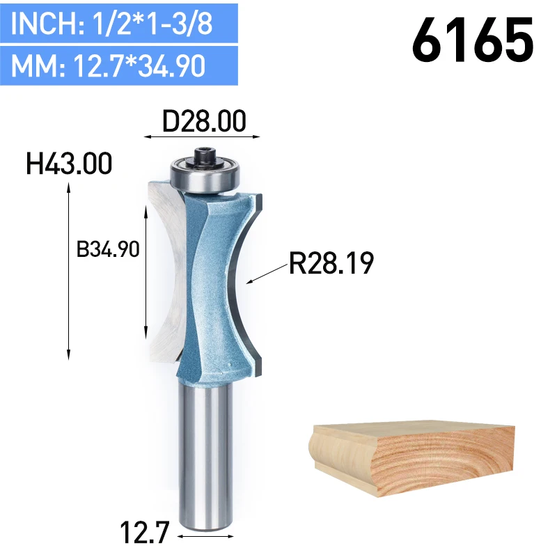 HUHAO 1 шт. 1/2 дюйма хвостовик полукруглый бит 2 Флейта концевая фреза для дерева с подшипник, деревообрабатывающий инструмент фреза - Длина режущей кромки: 6165