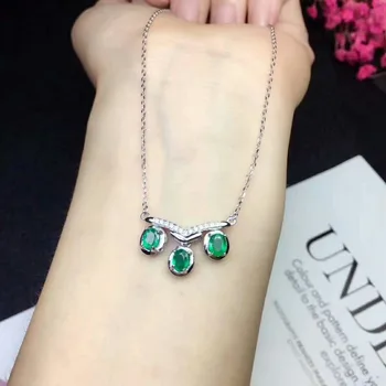 

SHILOVEM 925 sterling silver real Natural Emerald Pendants classic fine Jewelry women wedding wholesale new 4*5mm dlp040501agml