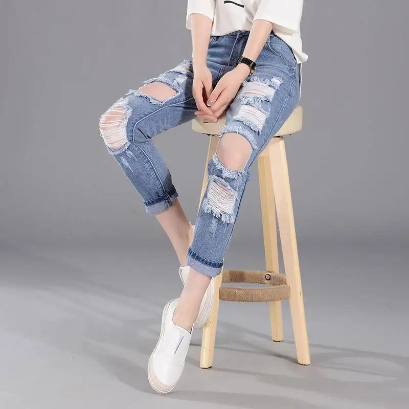 

New High Waist Skinny Jeans For Women Hole Vintage Girls Slim Ripped Sexy Denim Pencil Pants Trousers Casual Jean Pant Clothing