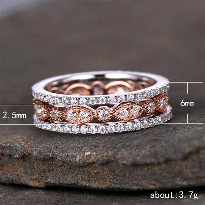 ROMAD 3 шт./компл. изысканное кольцо Набор для Для женщин из розового золота обручальное кольцо из Свадебные ретро Обручальное Обручение кольца для Для женщин R4