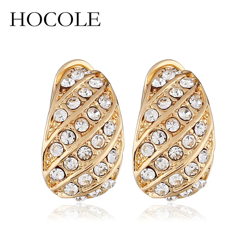 

HOCOLE Fashion Gold Color Women Stud Earrings Hot Sale Rhinestone C Shape Vintage Earrings Gifts For Women Lady Girls Wholesale